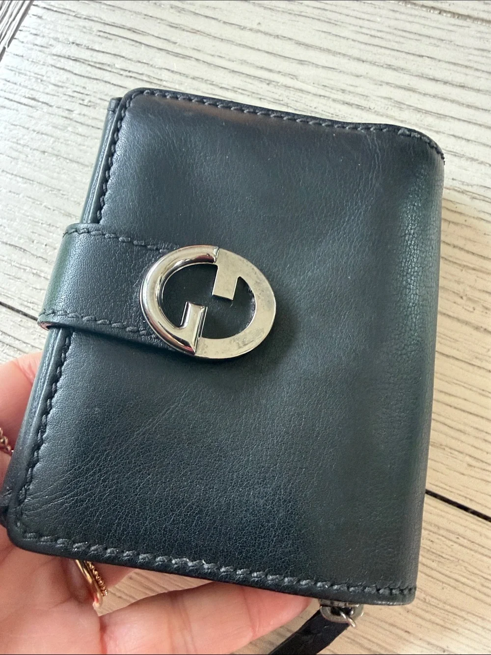 Gucci Black Leather Wallet with Silver GG Logo